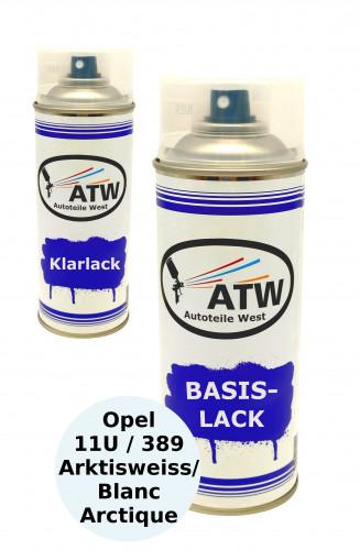 Autolack für Opel 11U / 389 Arktisweiss / Blanc Arctique +400ml Klarlack Set